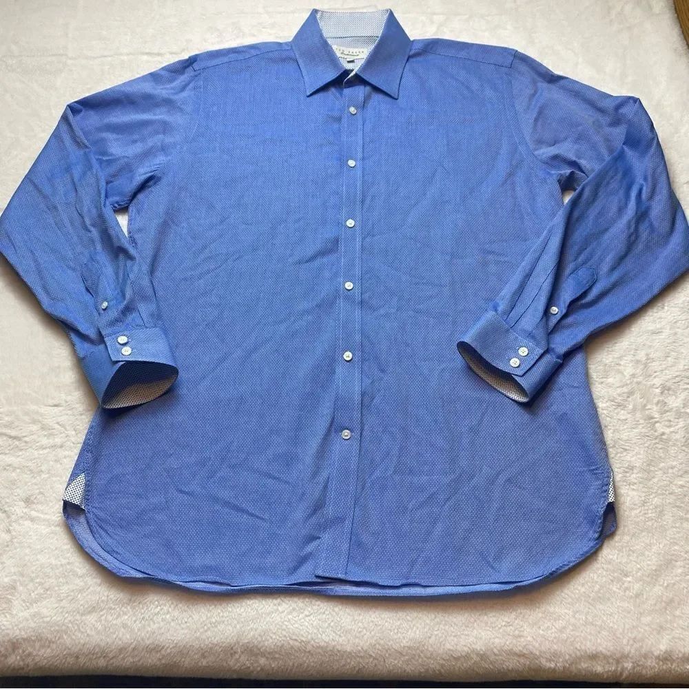 Ted Baker Endurance Knowlan Blue Long Sleeve Button Down Shirt Size 16